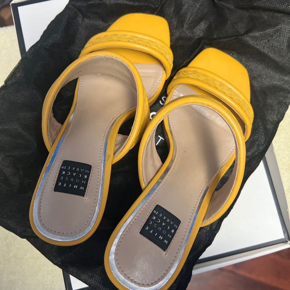 WHBM yellow mustard heels size 6